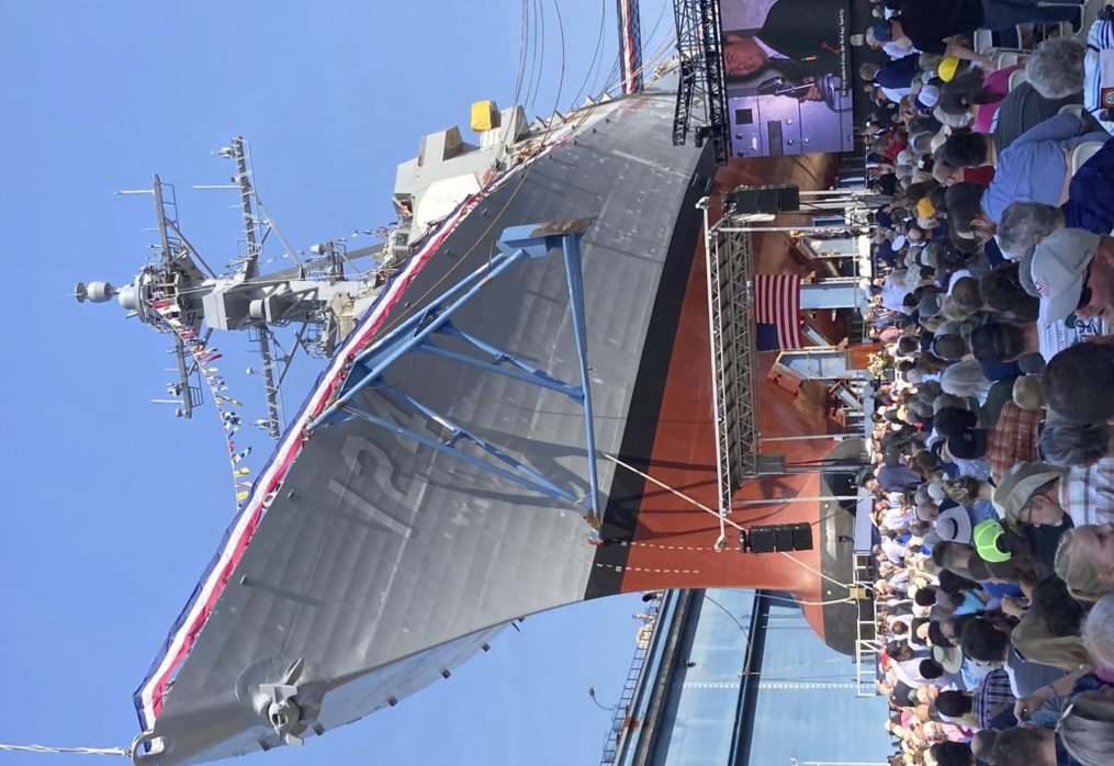 Medal of Honor recipient watches as warship bearing his name is christened in Maine